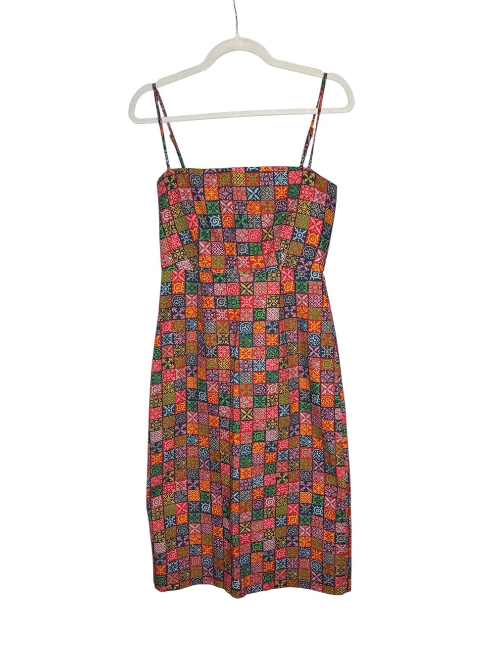 Coco Shop Printed A-Line Midi Dress XS Pink Red Tile Print